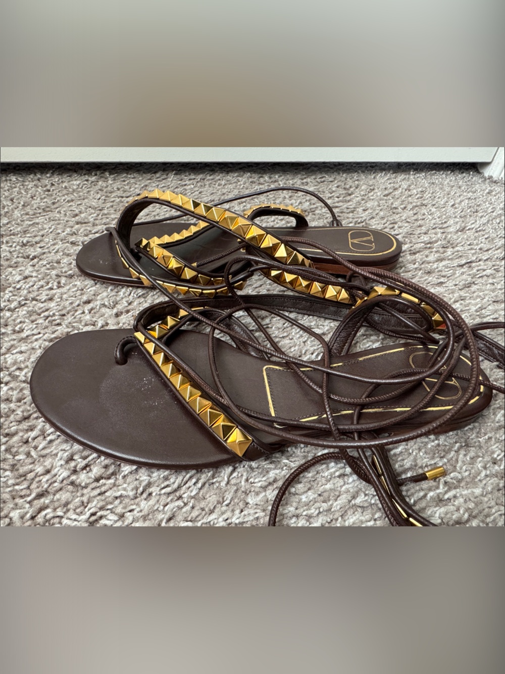 Valentino Garavani Brown Leather Rockstud No Limit Sandals - Picture 3 of 8